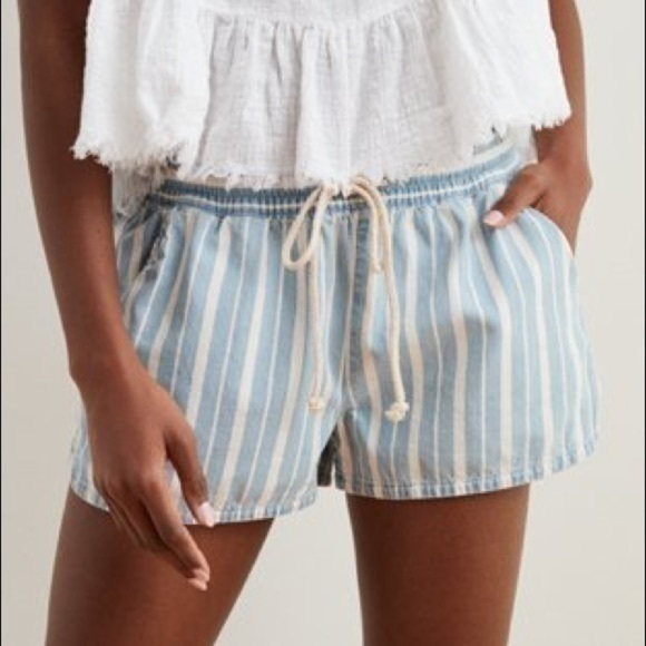 Aerie Chambray Sun-washed Striped Shorts - Picture 1 of 5